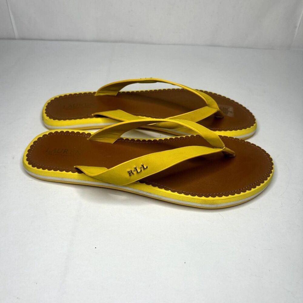 Ralph Lauren Ryanne Leather Yellow Flip Flops Flat Sandals